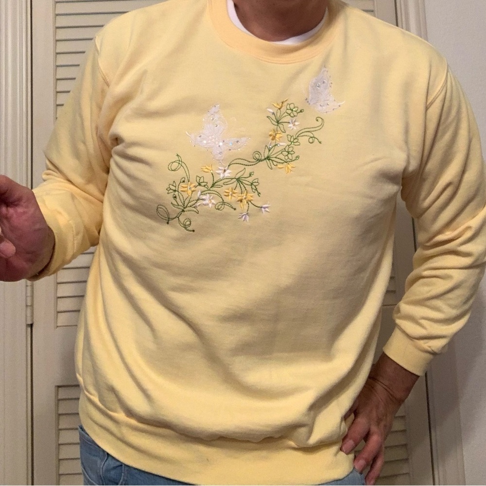 VINTAGE 80S YELLOW GRANNY COTTAGE MOM GARDEN CORE SWEATSHIRT XL FALL - Picture 4 of 5